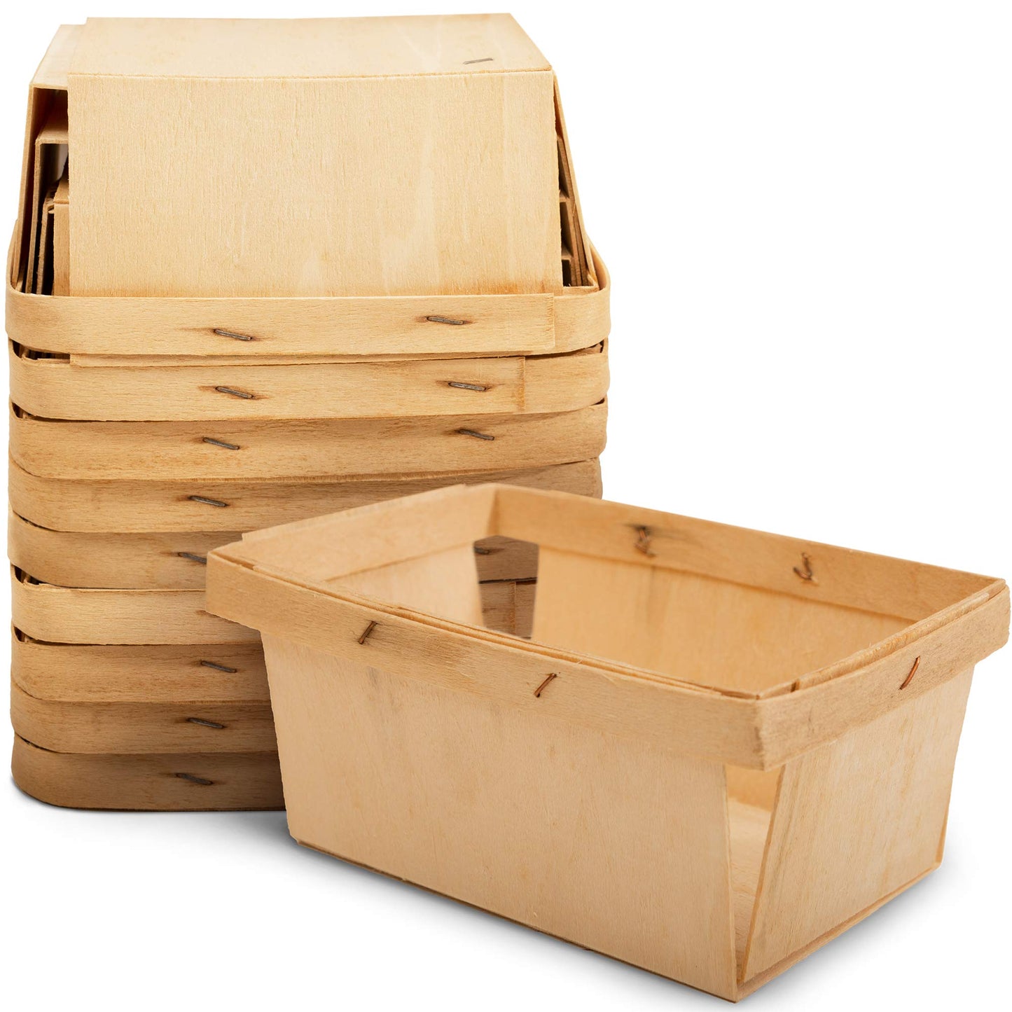 One Pint Mini Rectangular Gift Baskets (10 Pack); for Picking Fruit or Arts, Crafts and Decor; 5.75” X 4” Rectangle Vented Wood Boxes