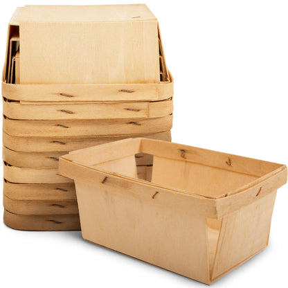 One Pint Mini Rectangular Gift Baskets (10 Pack); for Picking Fruit or Arts, Crafts and Decor; 5.75” X 4” Rectangle Vented Wood Boxes
