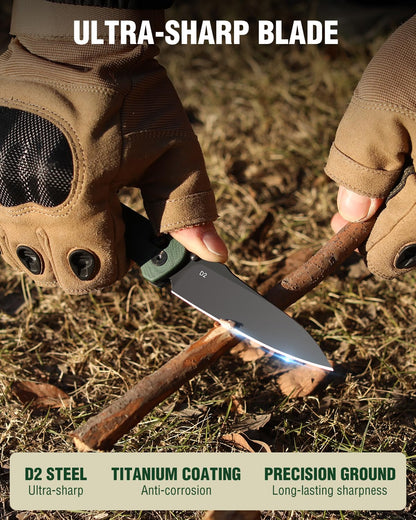 Mossy Oak Folding Pocket Knife, 3.54" D2 Steel Blade with G10 Handle, EDC Folding Knife with Pocket Clip, Suitable for Camping, Tactical, Survival, Hiking and Hunting