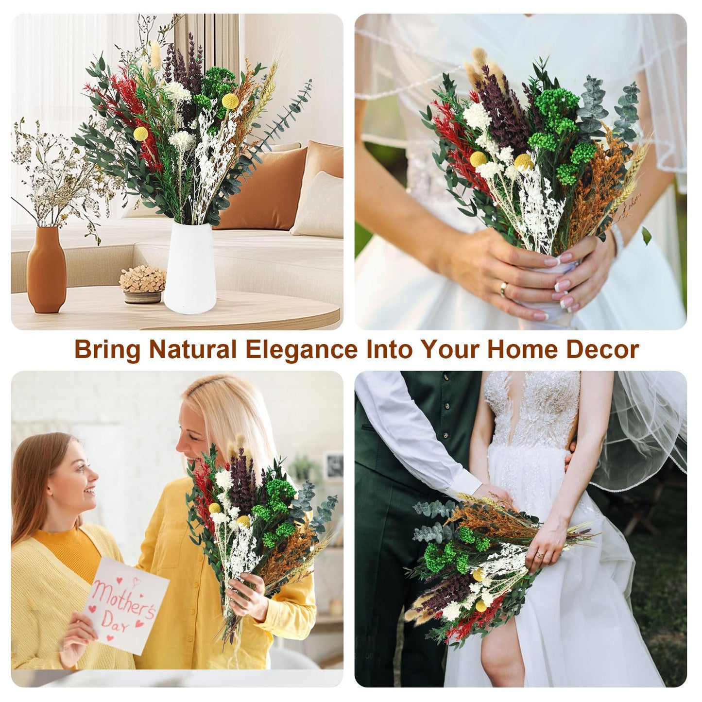 Natural 12 Kinds Dried Flowers Set, 16" Floral Arrangements with Eucalyptus, Bunny Tails, Wheat, Lavender, Rustic Boho Wedding, Home Centerpiece Decorations, Handmade for DIY Crafts, Fall Table Décor