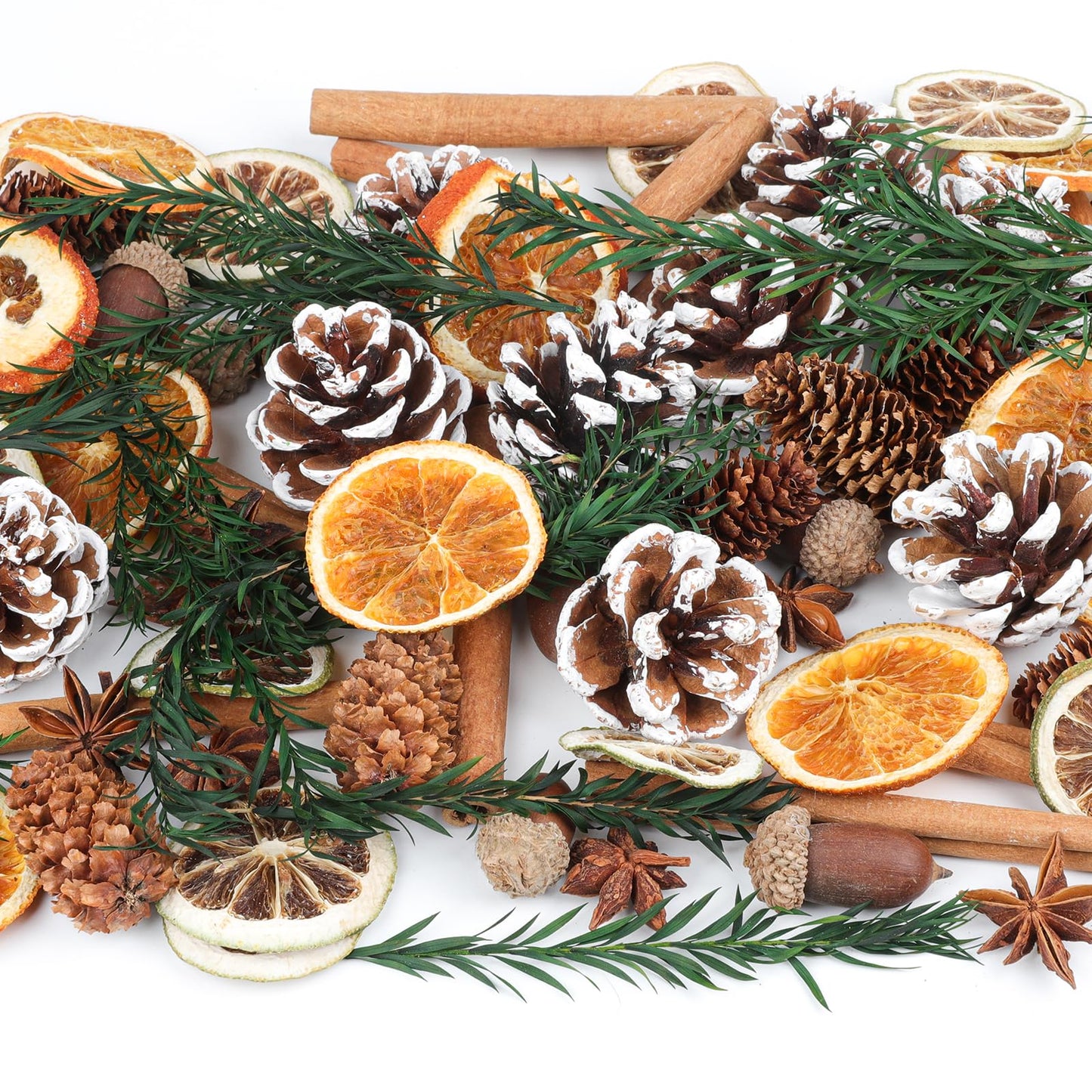 Wlicon Christmas Potpourri Bowl Filler, Natural Pinecone, Cinnamon Sticks, Dried Orange Slices, Star Anise, Acorns for Crafts for Christmas Wreath Vase Filler Christmas DIY Crafts Party Decor