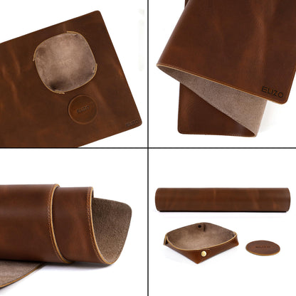 ELIZO Leather Desk Pad Real Leather Desk Mat Thick (3mm) Double Layer (32x16) Cover Blotter Desk Protector Large Computer Mat for Keyboard Mouse Pad Table Laptop Mat Office Accessories - Antique