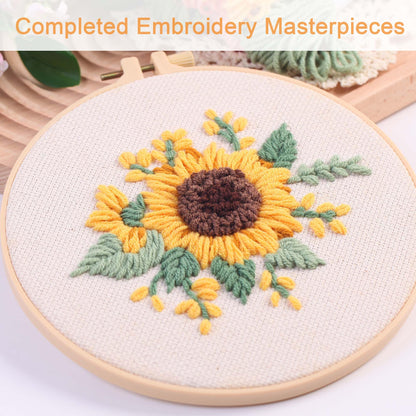 REEWISLY Punch Needle Embroidery Starter Kits for Beginners Flower and Grass Patterns.3Ps Embroidery Hoops,Color Threads,Instructions and Needles,DIY Adults Embroidery, Video Teaching