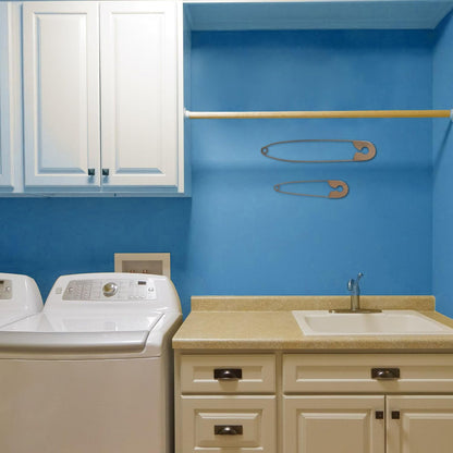 Collections-Etc Large Hanging Metal Safety Pins - Set of 2 for Laundry Room Wall Decoration