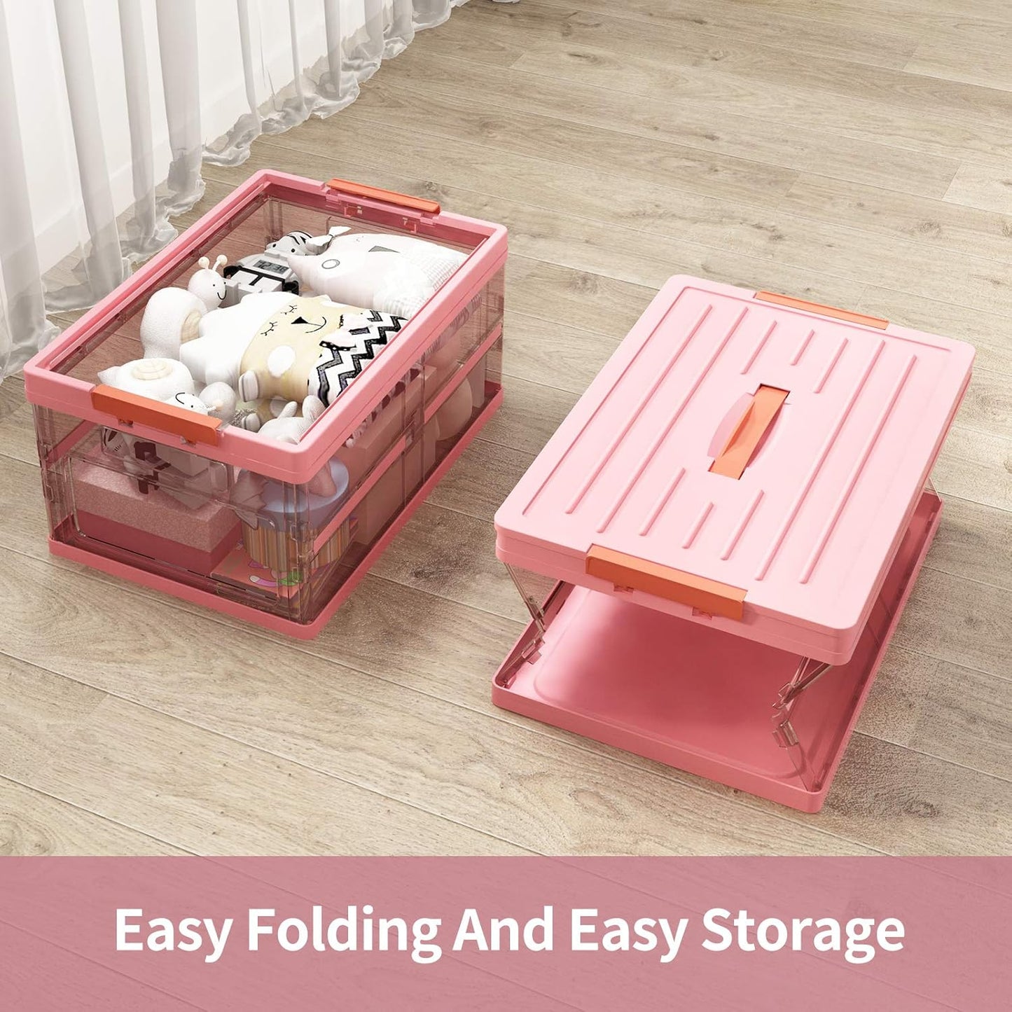Apsan Stackable Clear Latch Storage Bins with Lids, Organizing Container for Home, Office, School Supplies, Pink