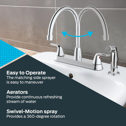 EZ-FLO Two-Handle High-Rise Kitchen Faucet with Sidespray, Stainless Steel, EZ-10203