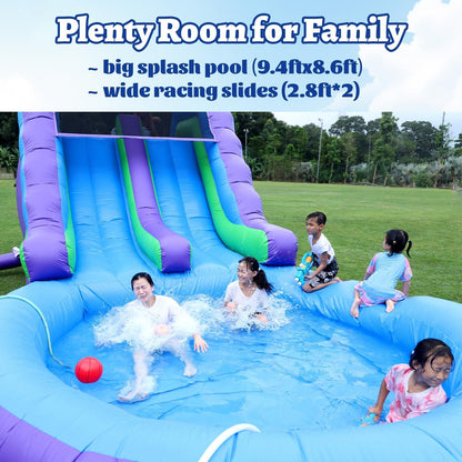 26FT(L) Commercial Grade Water Slide for Adults, (Double Slides) (Heavy Duty Full PVC) (Big Airtight Water Pool), (1100w UL Blower), Inflatable Waterslide for Backyard, Outdoor Blow up Park