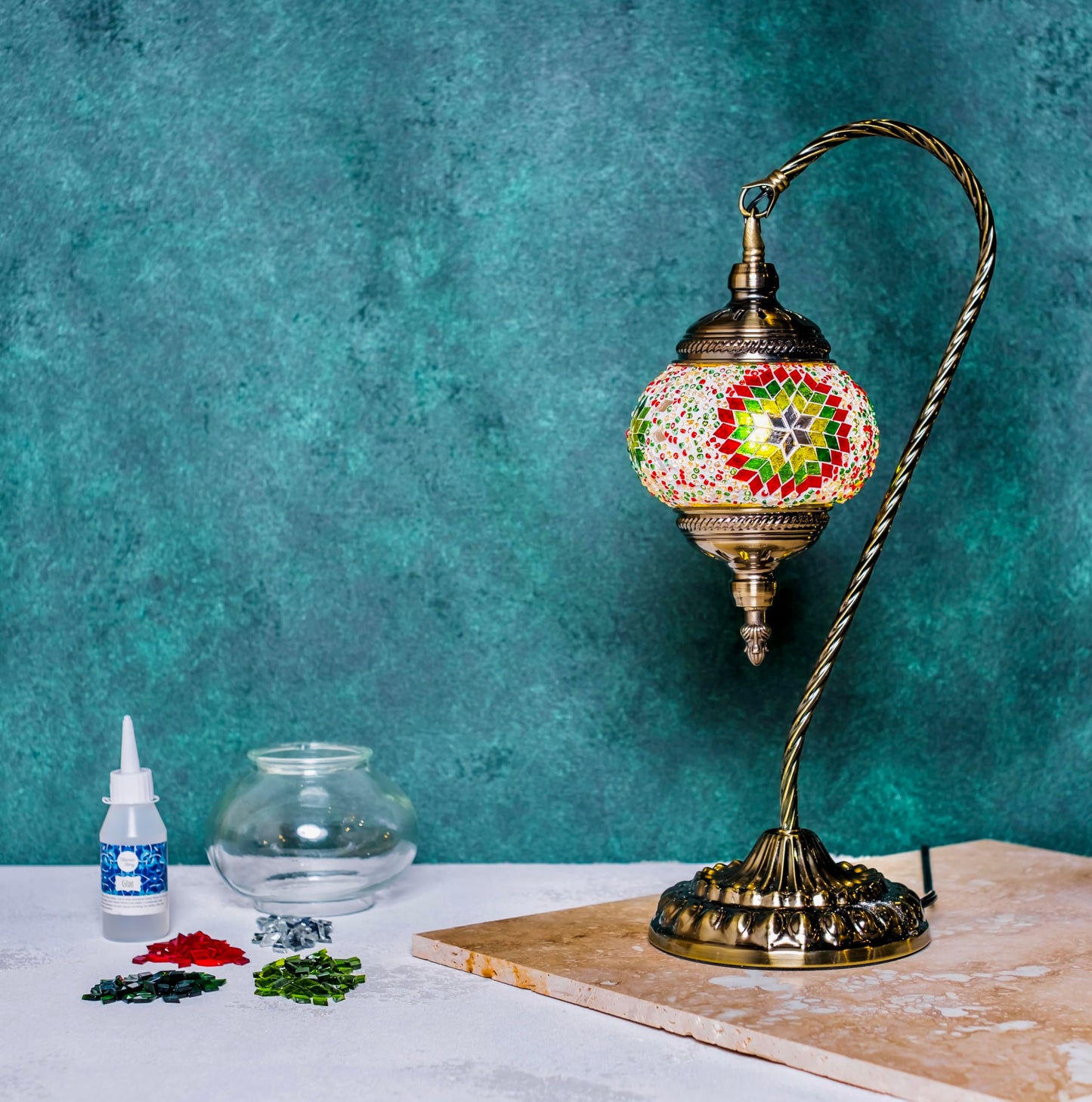 KRAFTSTORIES DIY Turkish Mosaic Lamp Craft Kit| Large Swan Neck Making Kit for Adults| Family Couple Relaxing Creative Activity Gift| Moroccan Table Lamp| Make Your Own Lamp (Christmas)