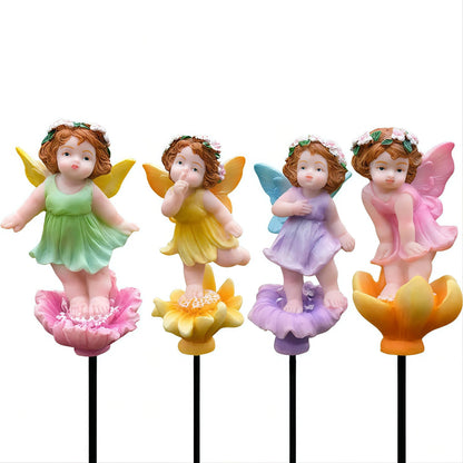Uswin 4 Pcs Fairy Garden Stakes Accessories Outdoor - Miniature Fairy Figurines with Stakes - Resin Garden Fairy Decor for Potted Plants, Flower Beds & Lawn