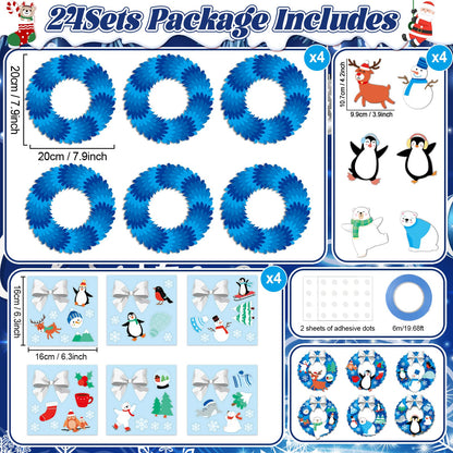 24 Sets Winter Crafts for kids DIY Christmas Wreath Ornaments Decorations Winter Classroom Hanging Ornaments Penguin Snowman Stickers Paper Arts and Crafts for Kids Holiday Home Classroom Activities