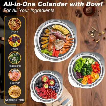 Colander, Stainless Steel Colander with Mixing Bowls (3.5QT), 3Pcs Strainer for Kitchen Gadget Food Strainer Basket with Handle, Colanders Bowl for Pasta Noodles Spaghetti Vegetables Fruit (3.5+3+2QT)
