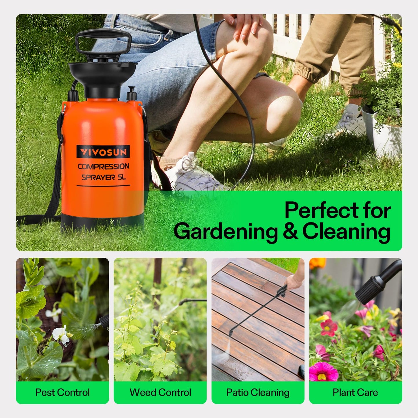 VIVOSUN 1.35-Gallon Pump Pressure Sprayer, Pressurized Lawn & Garden Water Spray Bottle with Adjustable Shoulder Strap, for Spraying Plants, Garden Watering and Household Cleaning