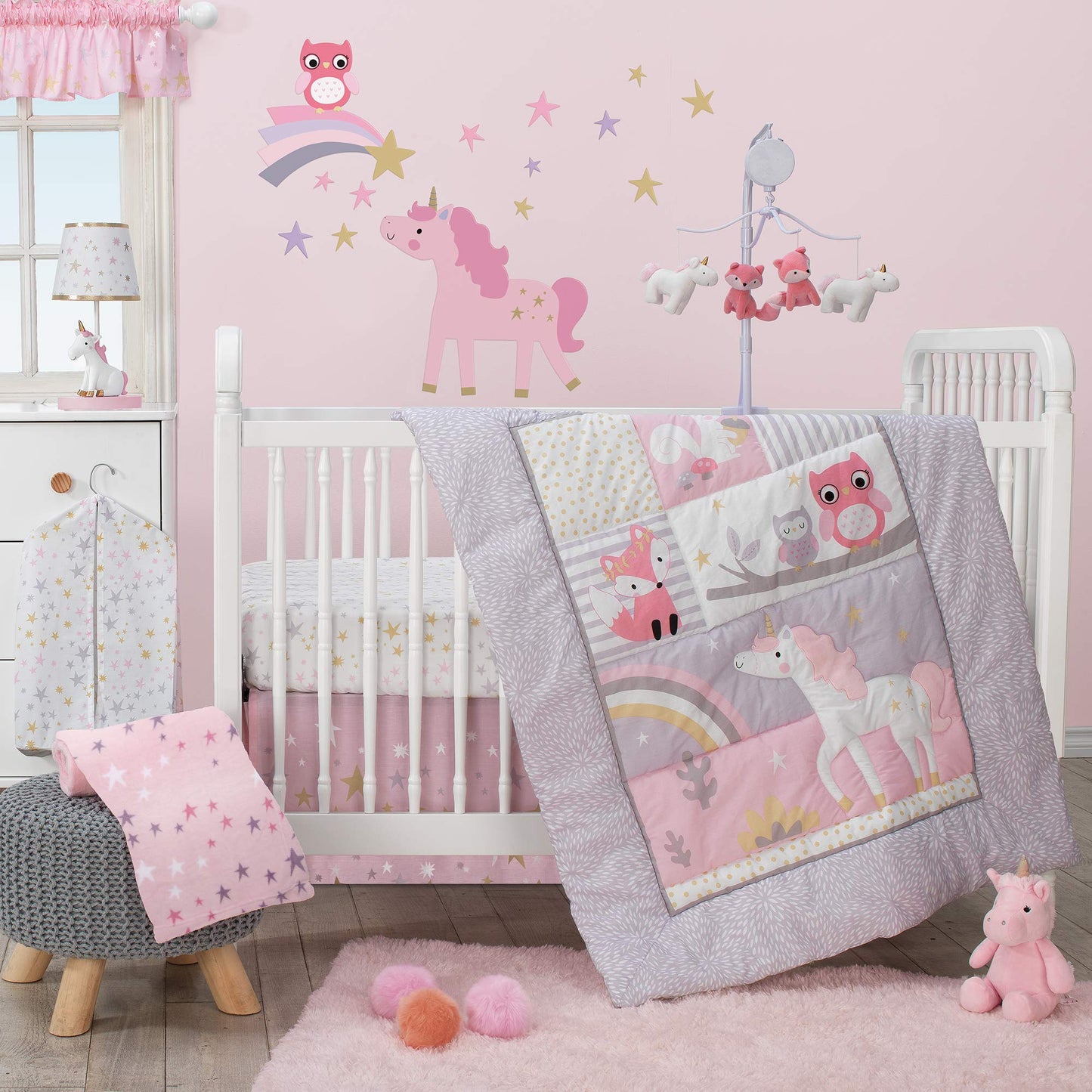 Bedtime Originals Rainbow Unicorn 3Piece Crib Bedding Set, Purple