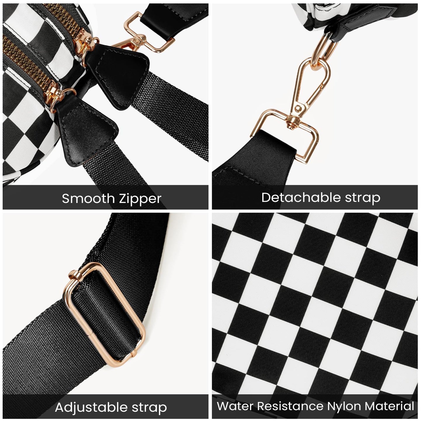 Checkered Crossbody Bum Bags for Women Nylon Checkered Purse Checkerboard Fanny Pack