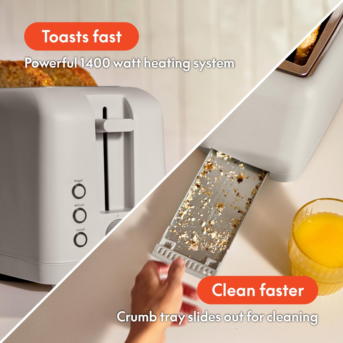 bella 2 Slice Slim Toaster, Fits-anywhere™ Kitchenware, 6 Setting Shade Control with Reheat & Cancel Buttons, Fits sourdough, 10” Long Slot, Anti Jam & Auto Shutoff, 900 Watt, Surf