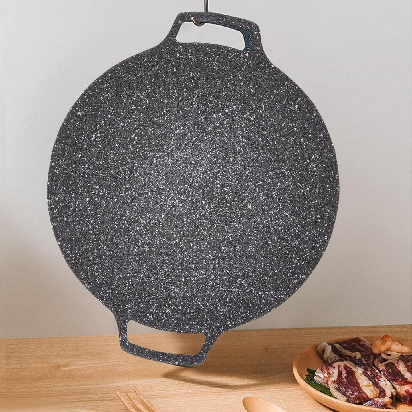 Korean Grill Pan with Non Stick 6 Layer Coating, Round Grill Pan with Pouch for Induction and Electric Cooktops