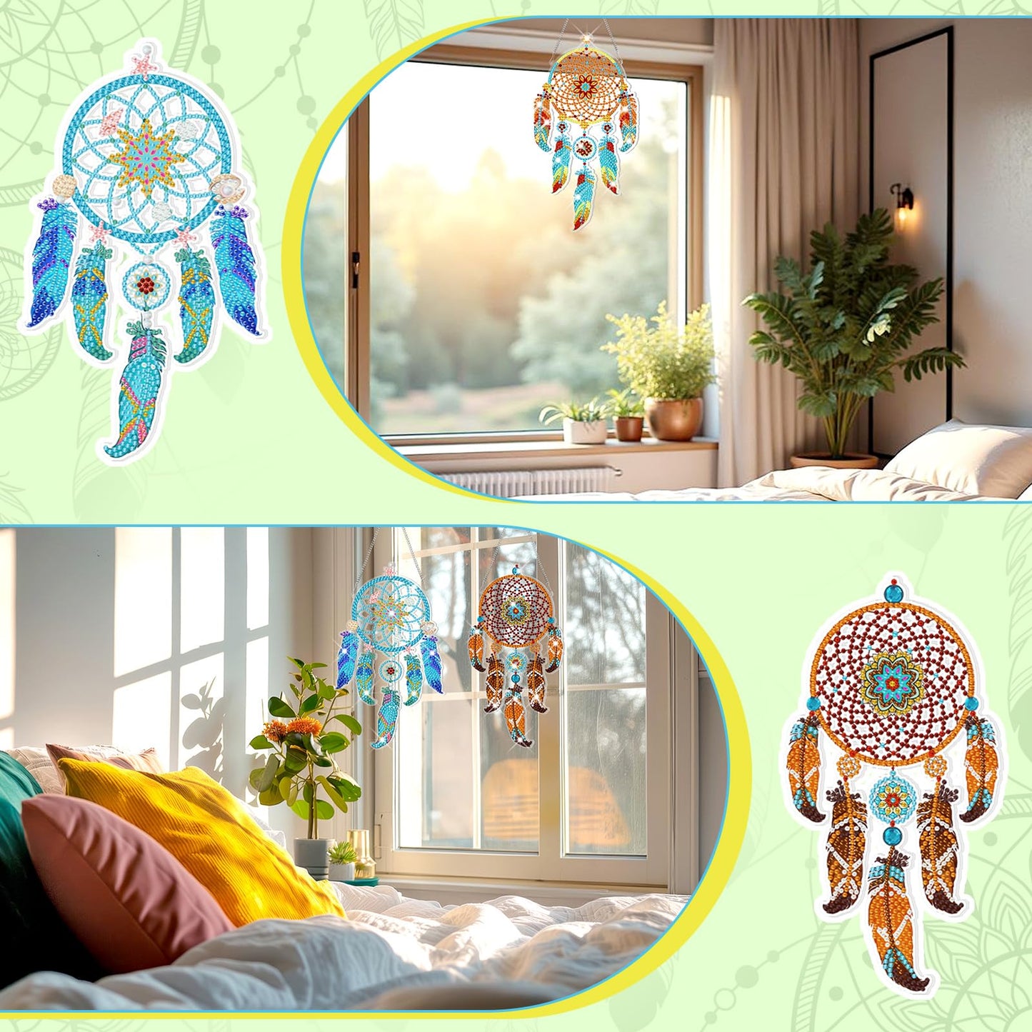 Honoson 6 Pcs Mandala Dream Catcher Diamond Painting Kits for Adults Suncatcher Diamond Art Hanging Kits Wind Chimes 5D Rhinestone Suncatcher Crystal Hanging Ornament for DIY Craft Window Home Decor