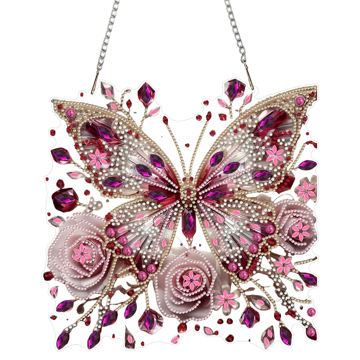 STGLCR Butterfly Diamond Art Painting Kit for Adults, 3D Hanging Diamond Art Suncatchers, Flower Diamond Art Painting Crafts Gift, DIY Special Shaped Gem Crystal Ornament