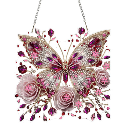 STGLCR Butterfly Diamond Art Painting Kit for Adults, 3D Hanging Diamond Art Suncatchers, Flower Diamond Art Painting Crafts Gift, DIY Special Shaped Gem Crystal Ornament