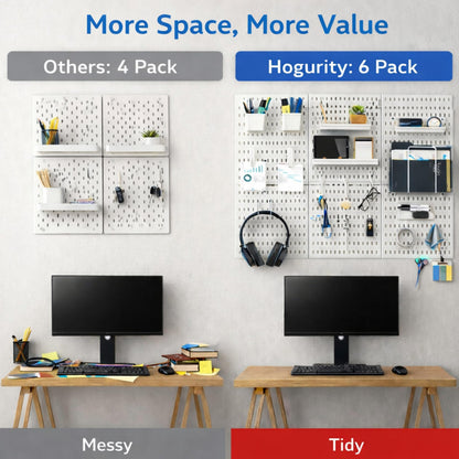 Hogurity Peg Board, 24"x36" Pegboard Wall Organizer, Includes 6PCS White Peg Boards and Accessories, Plastic Peg Board Panels for Craft Room, Office, Kitchen, Gaming Room