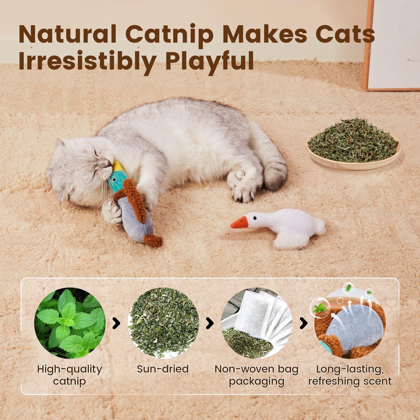 Potaroma Birds Cat Toys, 2 Pack Catnip Toys Soft Durable, Crinkle Sound Kicker Toys for Interactive Indoor Kitten Exercise 6.5 Inches for All Breeds