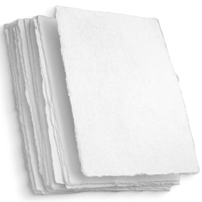 Wanderings Handmade White Deckle Edge Blank Paper - 4" x 6" - Pack of 50 - Watercolor/Mixed Media Paper - Save the Date Invitations Greeting Cards Notes DIY Arts Crafts - Thick 150 GSM