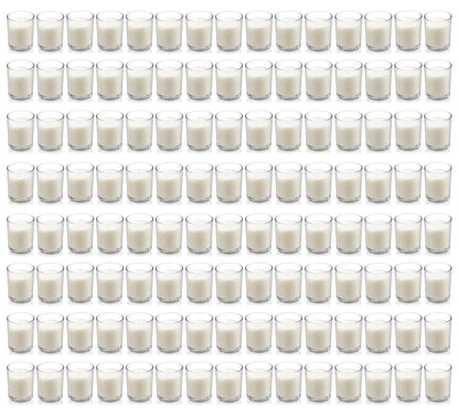 Housecret 120 Pack Warm White Unscented Clear Glass Filled Votive Candles. Hand Poured Wax Candle Ideal Gifts for Aromatherapy Spa Weddings Birthdays Holidays Party