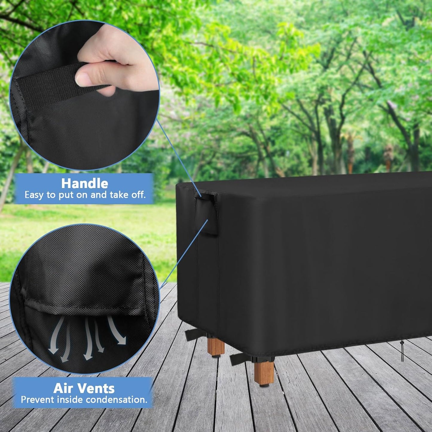 44inch Black-44"L 12" 17" Outdoor Bench Cover, Waterproof Wooden Bench Cover Rectangle for Patio Teak Bench Farmhouse