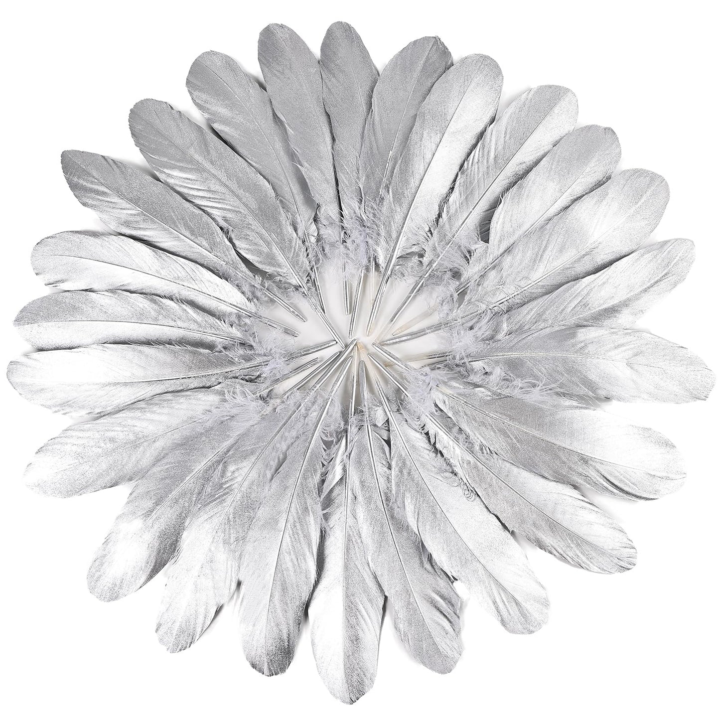 FeelfunFeather 120pcs Silver Goose Feathers 6-8 Inch 15-20cm Decorative Natural Goose Nagoire Feather Bulk for DIY Crafts Cosplay Wedding Party Christmas Halloween Home Decoration