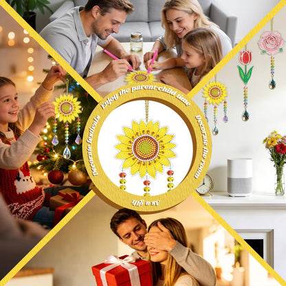 Leatrice 3PCS Flower Diamond Art Kits Suncatcher Small Diamond Painting Set Pendant DIY Crafts Hanging for Home Decro Double Sided Crystal Rhinestone Decorations