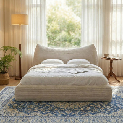 Homkdom Cloud Bed Frame with 9.4" Extra Thick Soft Headboard, Anti-Collision Round Corner Soft Queen Bed Frame for Modern Bedroom,Apartments,Bed Frame Queen Size with No Box Spring Needed,Beige