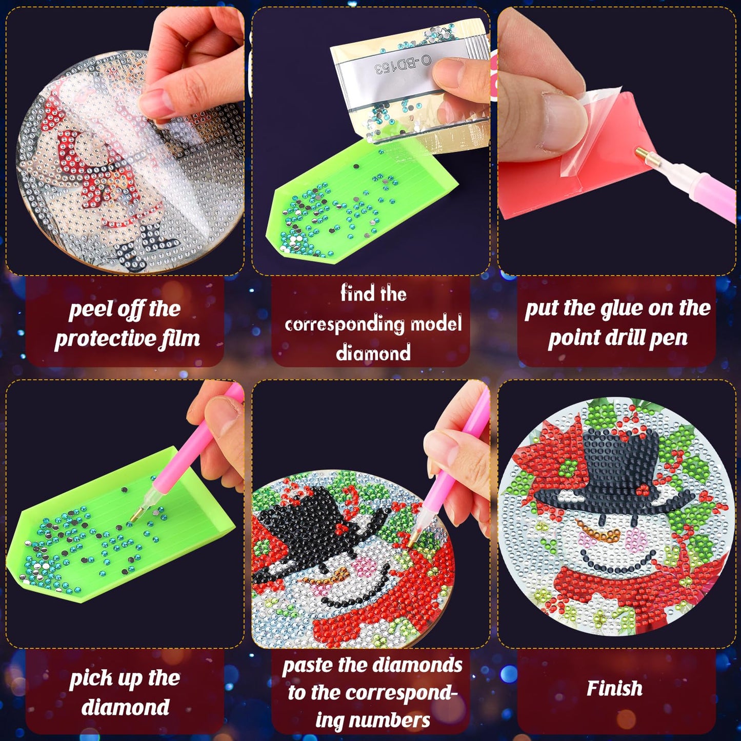 XEFINAL Christmas Vintage Diamond Art Paintings Coasters Diamond Art Painting Coasters with Holder DIY Christmas Diamond Art Painting Kits for Adults, Beginners Christmas Gift