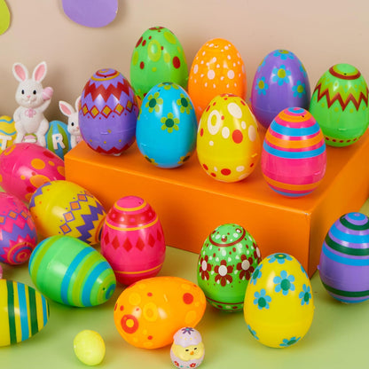 3.15Inch Favor-24 JOYIN Printed Plastic Eggs Colorful, Fillable Empty Eggs Bulks for Easter Hunt Event, Party pcs