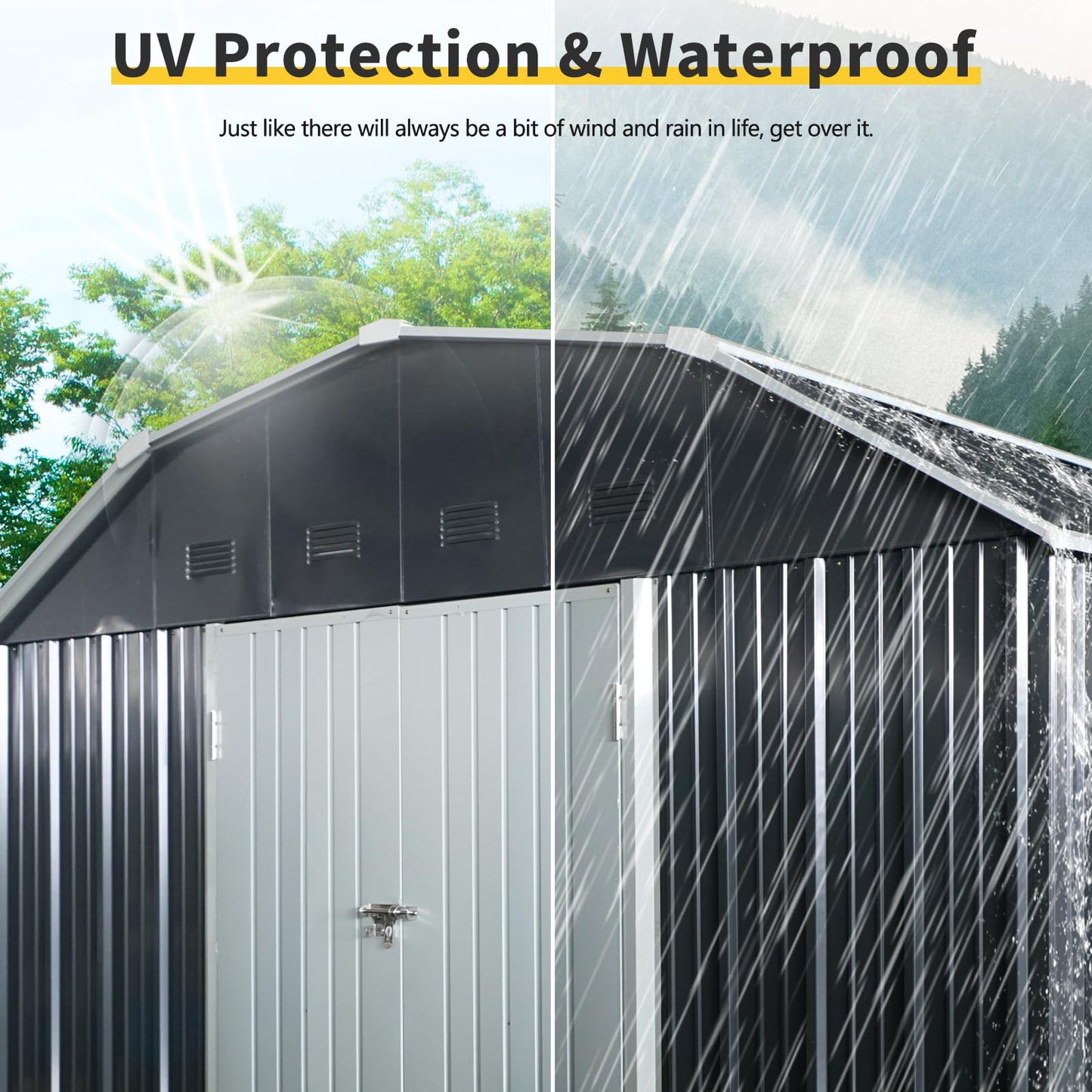 10x12 FT Outdoor Metal Storage Shed with Sloped Roof, Lockable Double Doors, 8 Air Vents, Galvanized Steel Garden Shed, Weather-Resistant Tool Storage House with Easy Assembly for Backyard Patio Lawn