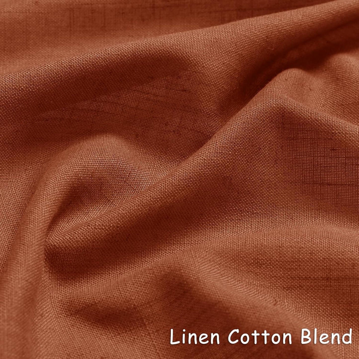 Terracotta Linen Curtains 90 Inch Length, 2 Panels Boho Farmhouse Drapes, Light Filtering Rust Orange Red Semi Sheer