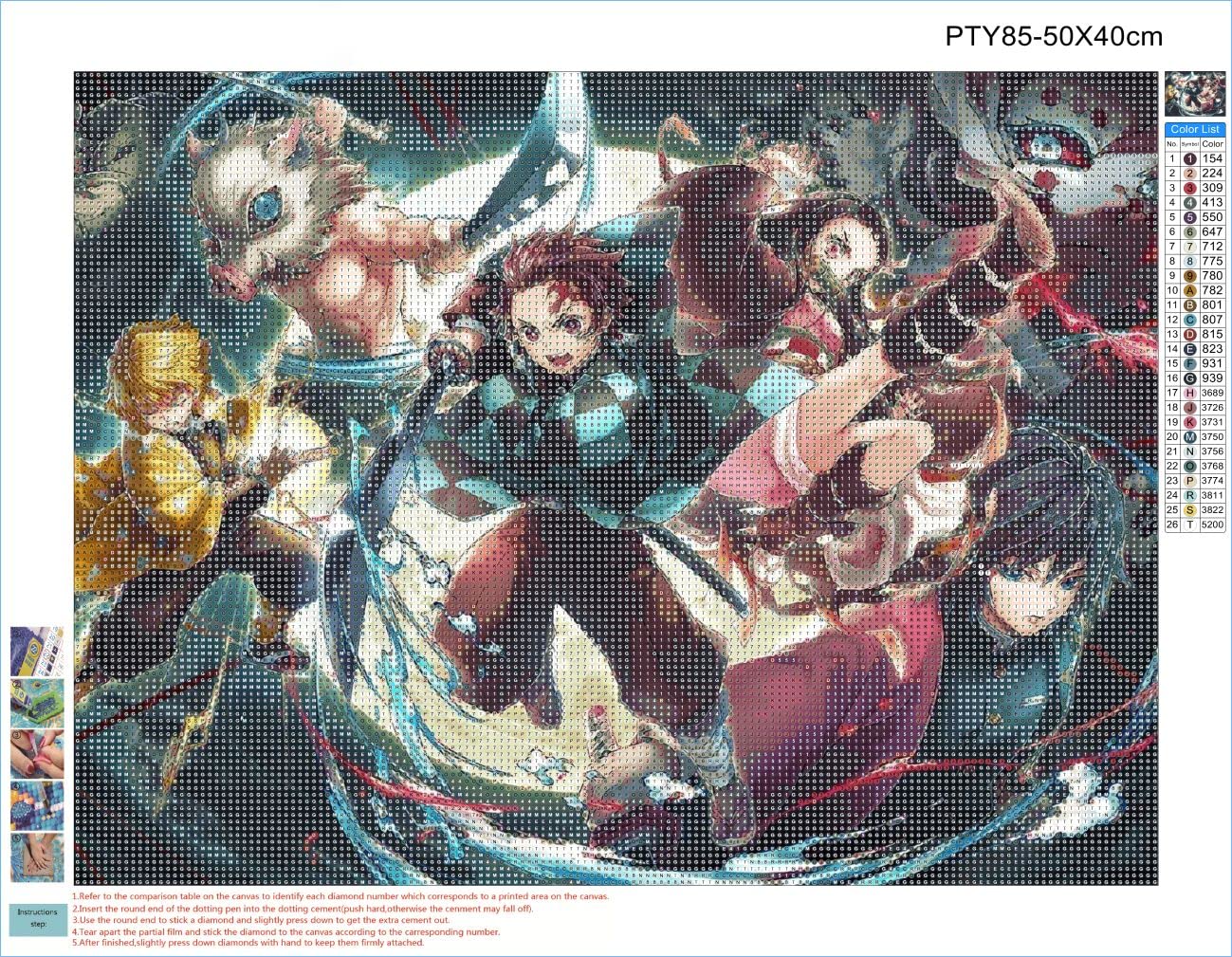 HONGJIE DIY 5D Diamond Art Painting Kit, Anime 20X16 inches Round Full Drill Crystal Rhinestone Embroidery Cross Stitch Arts Craft for Home Wall Decor