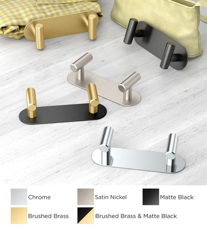 Gatco 1291B Latitude II 2 Hook Double Robe Hook, Wall Mounted Hook for Bathroom Towels & Robes, 6.5 Inch W, Brushed Brass, Premium Brass