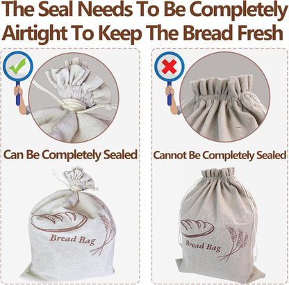 KYWJP 3 Pack Bread Bags for Homemade with Inner Lining, Linen Sourdough Reusable Bread Bags for Homemade Bread