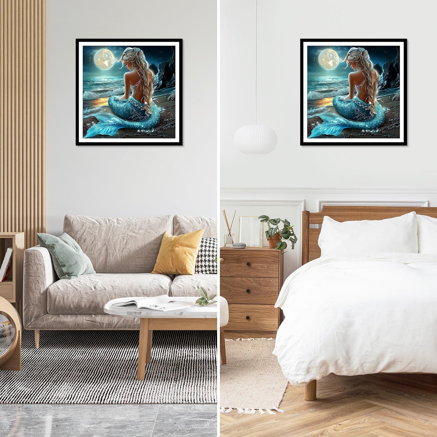 NEWENMO Mermaid Diamonds Painting Kits for Adults Beginner, DIY 5D Moon Diamond Art Paint with Round Diamonds, Full Drill Gem Art Diamonds Art Painting for Home Wall Decor 12x12 Inch