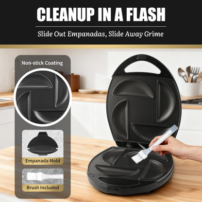 FineMade Electric Empanada Maker Machine with Press Mold,Large Dumpling Maker Press,Pierogi Maker Press Machine,Make 4 Psc of 6 Inches Large Empanadas,Jamaican Beef Patties,Calzones,Pocket Pies,Black
