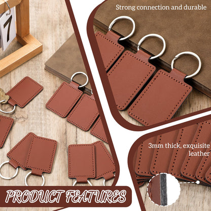 Qianyu 50 Pcs Leather Key Fob Kit PU Blanks with Rivets Key Ring Rectangular Leather Car Keychain Laser Engraving Keychain Universal Keys Chain Holder for Craft Making Stamping DIY Working