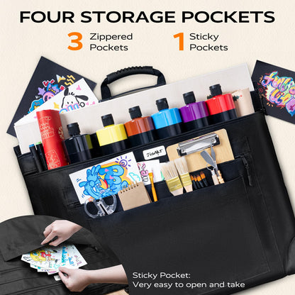 JusArt Art Portfolio Bag, 24x36 Foldable Light Weight Portfolio Folder Case with Adjustable Shoulder Strap, Leather Corners, Waterproof Art Bag for Artists and Adults for Artwork, Poster, Sketching