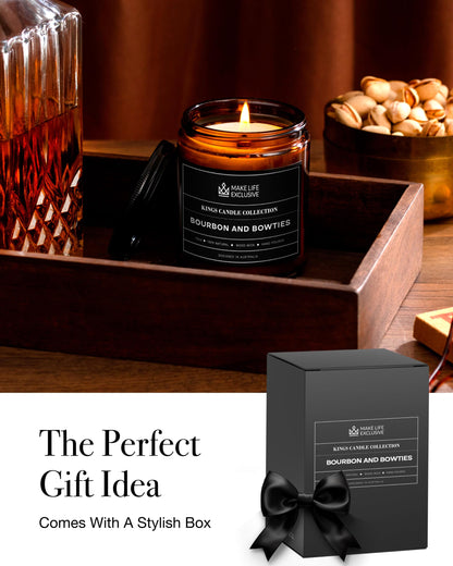 Scented Candles for Men | Bourbon Scented & Bowties | Wooden Wick, Long Lasting, Masculine Scents | Natural Soy Jar Candle for Home, Bacehlor Pad Decor | The Perfect Mens Gift