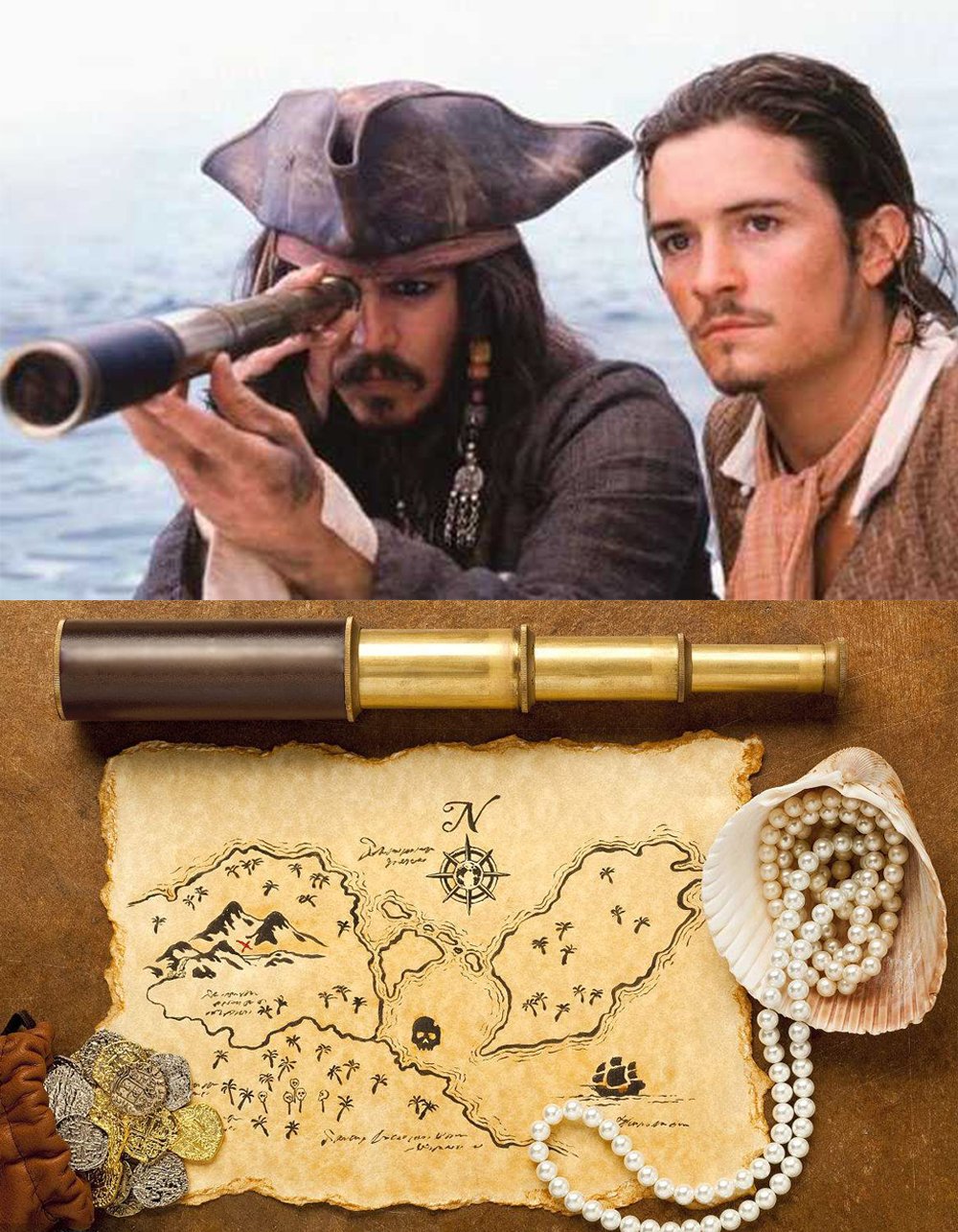 Laupha Retro Pirate Telescope Zoomable 25x30 Pocket Monocular Portable Collapsible BAK-4 Lens Captain Jack's Spyglass Handheld Telescope Vintage Telescope for Kids