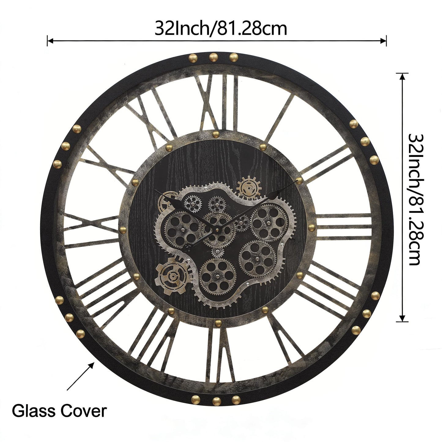 AMAATE Steampunk Wall Clock with Moving Gears, Kinetic Mechanical Industrial Design, Retro Distressed Iron Finish, Dynamic Art for Living Room and Bar Decor, 32 Inch