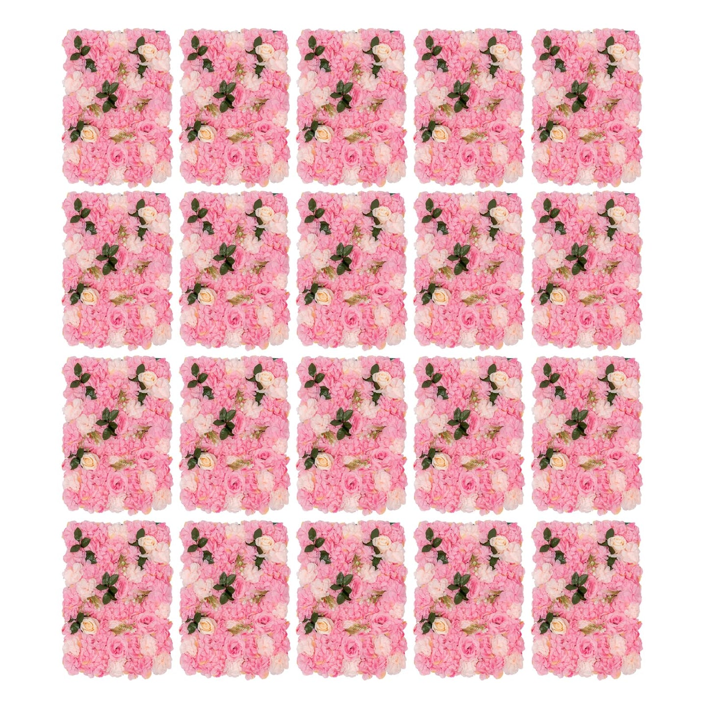 Unnsiapit Artificial Flower Wall Backdrop, 20Pcs Background Panels Floral Wall Privacy Screen Decorative Fences for Party Wedding Garden Outdoor, W23.6*H15.8in, Pink & White & Green