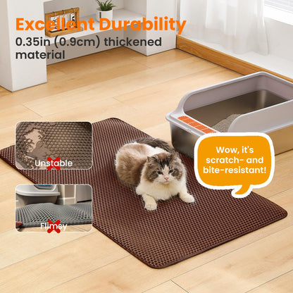 Petinstinct Jumbo Cat Litter Mat, 46x26 Inches Double Layer Honeycomb Litter Trapping Mat, Non Slip Waterproof Urine Proof Extra Large Cat Litter Box Mat, Kitten Supplies and Essentials, XXL, Brown