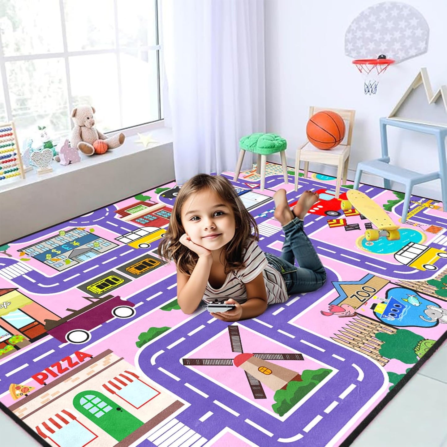 3x5 Car Rugs for Kids Toy Cars - Car Track Carpet for Boys Road Rug for Bedroom Road Map Carpet for Kids Toy Play Mat