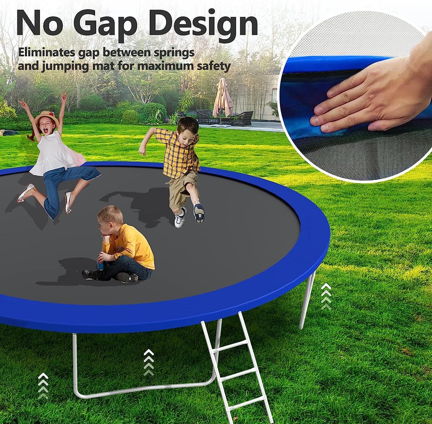 Lyromix Upgraded 8FT Trampoline for Kids and Adults, Large Outdoor Trampoline with Basketball,Stakes, Light, Sprinkler,Basketball Hoop and Net, Capacity for 3-5 Kids and Adults, Royal Blue