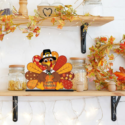 Thanksgiving Decorations Wooden Turkey Table Sign Fall Pumpkin Autumn Table Centerpieces Standing Tabletop Happy Thanksgiving for Holiday Harvest Home Room shelf Farmhouse Decorations Thanks Gives